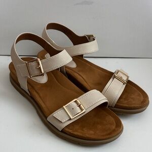 Sofft Cream and Tan Buckle Sandals